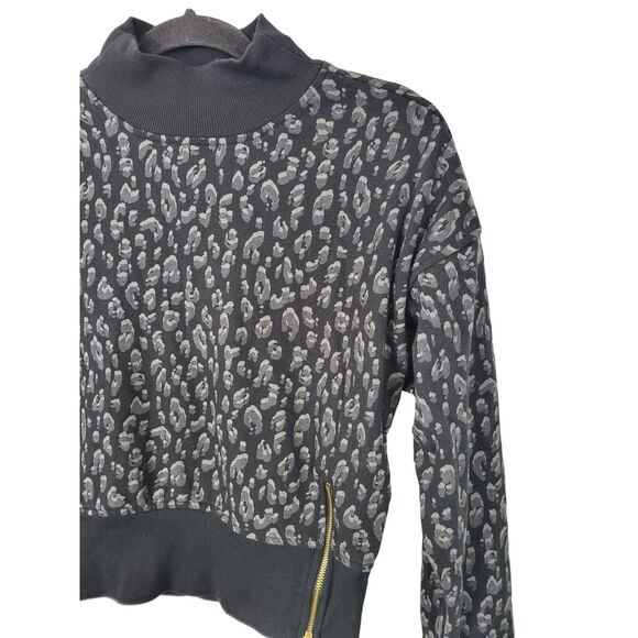 Old Navy Mock Neck Long Sleeve Top XS Womens Black Grey Pullover Bottom Zip - Picture 2 of 5